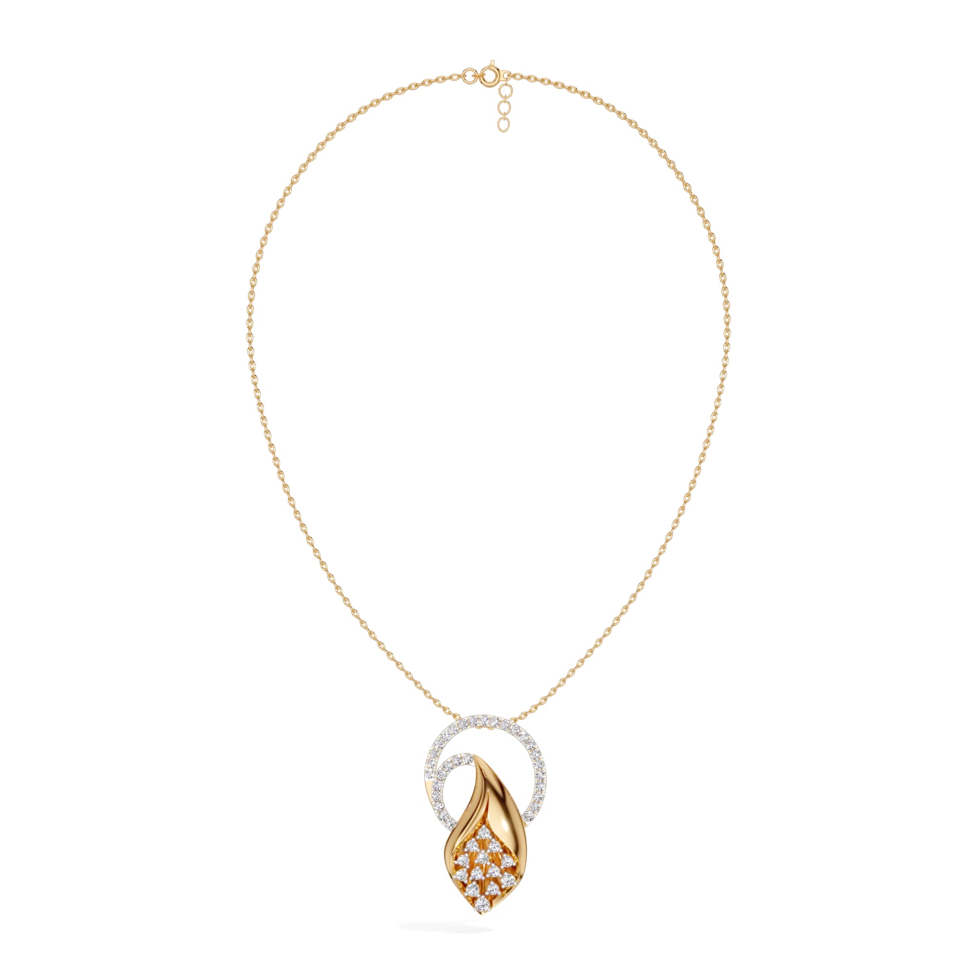 Yellow Gold Halo Cluster Round Lab Grown Diamond Zanira Pendant