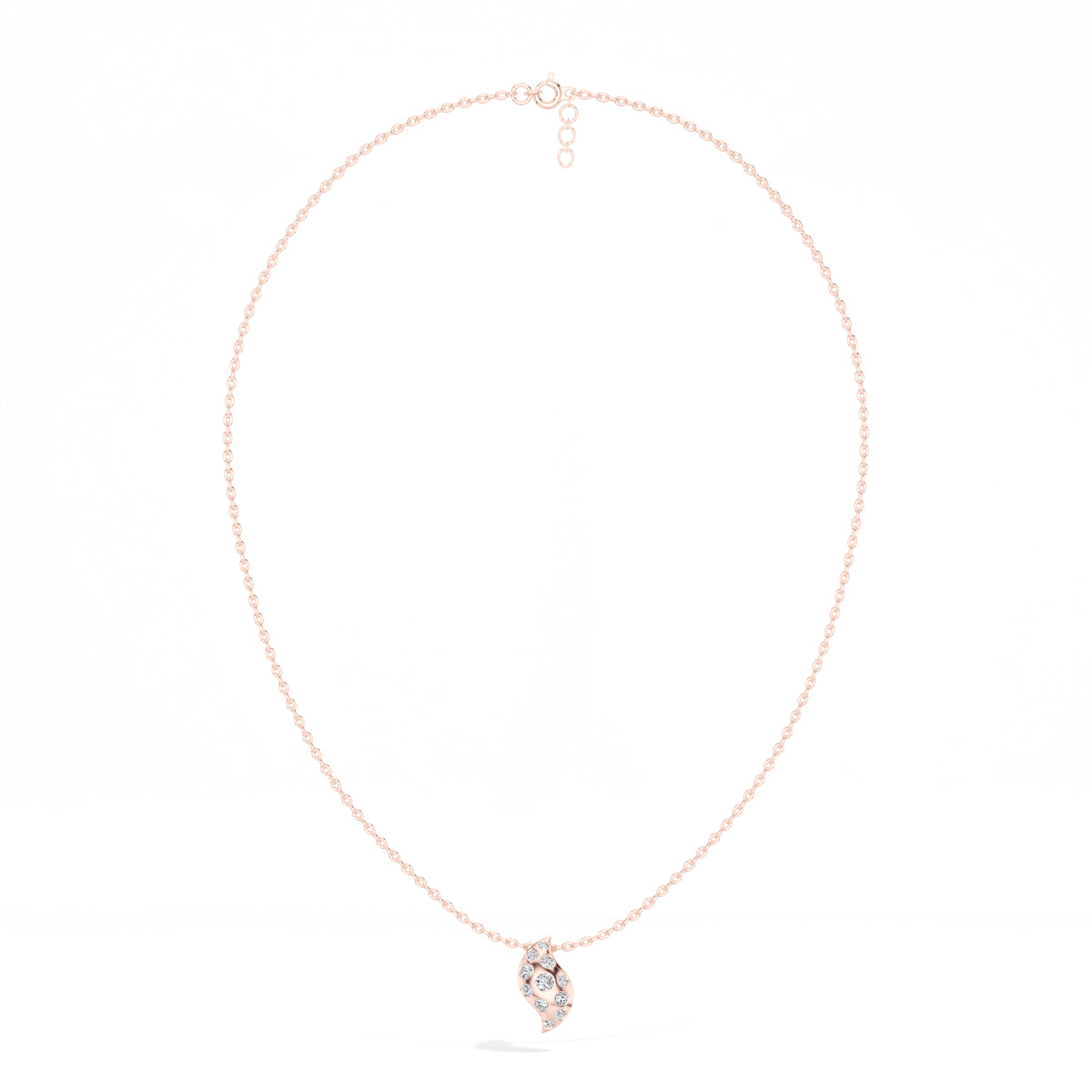 Leaf Pendant Round Lab Grown Diamond Graduated Pave Curved Leaf