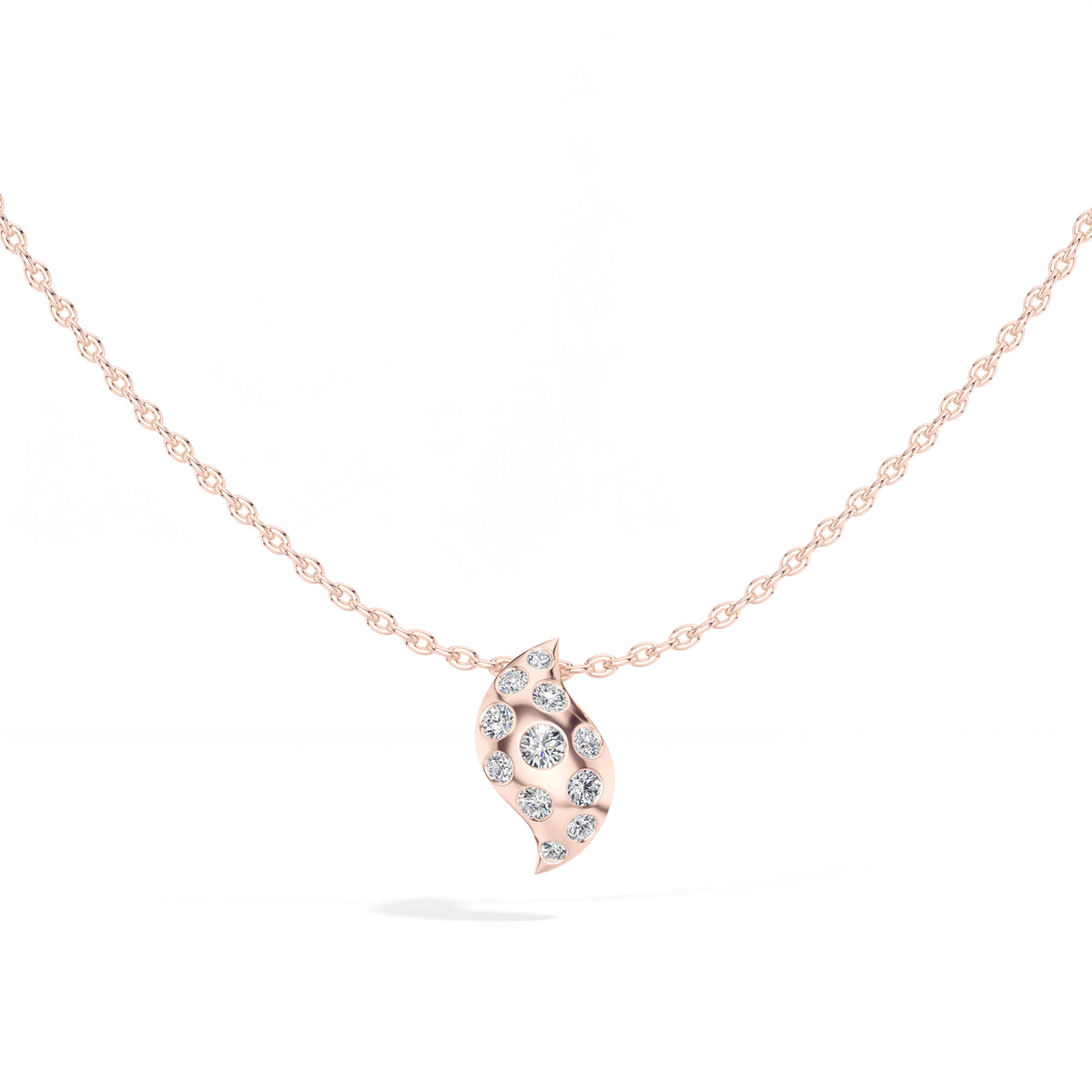 Leaf Pendant Round Lab Grown Diamond Graduated Pave Curved Leaf