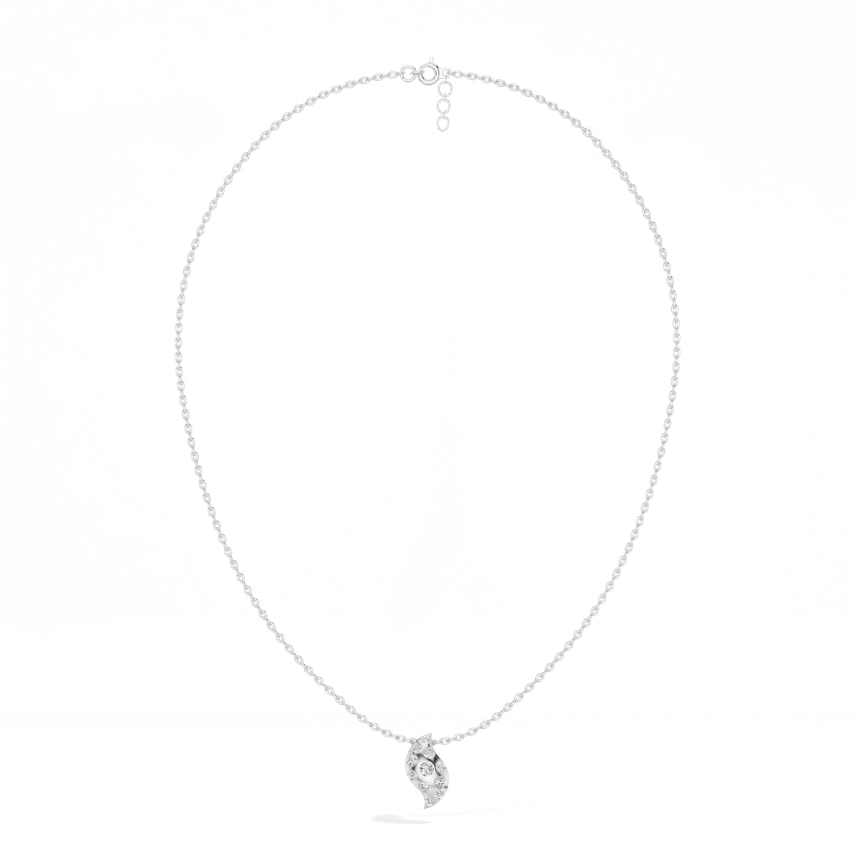 Leaf Pendant Round Lab Grown Diamond Graduated Pave Curved Leaf