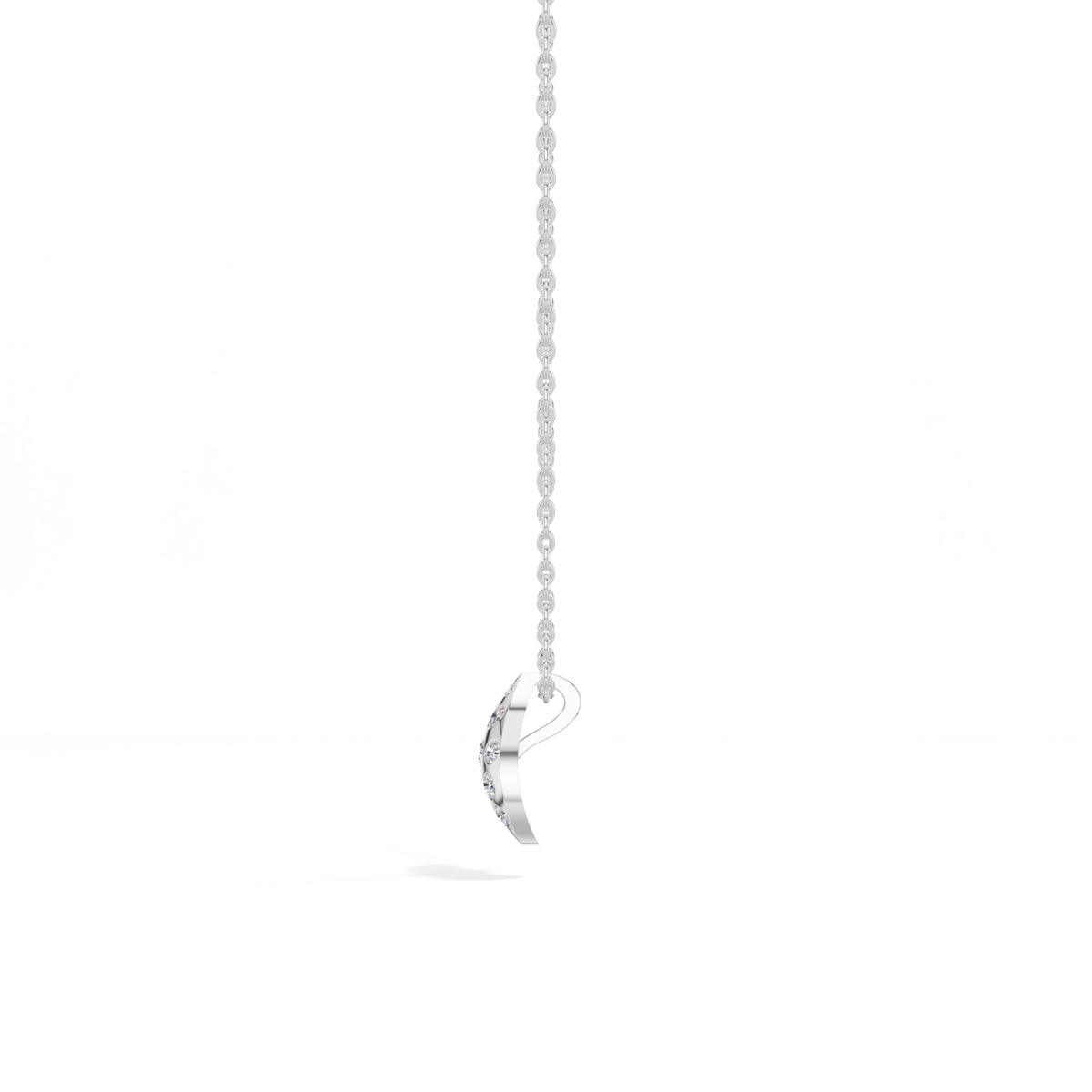 Leaf Pendant Round Lab Grown Diamond Graduated Pave Curved Leaf