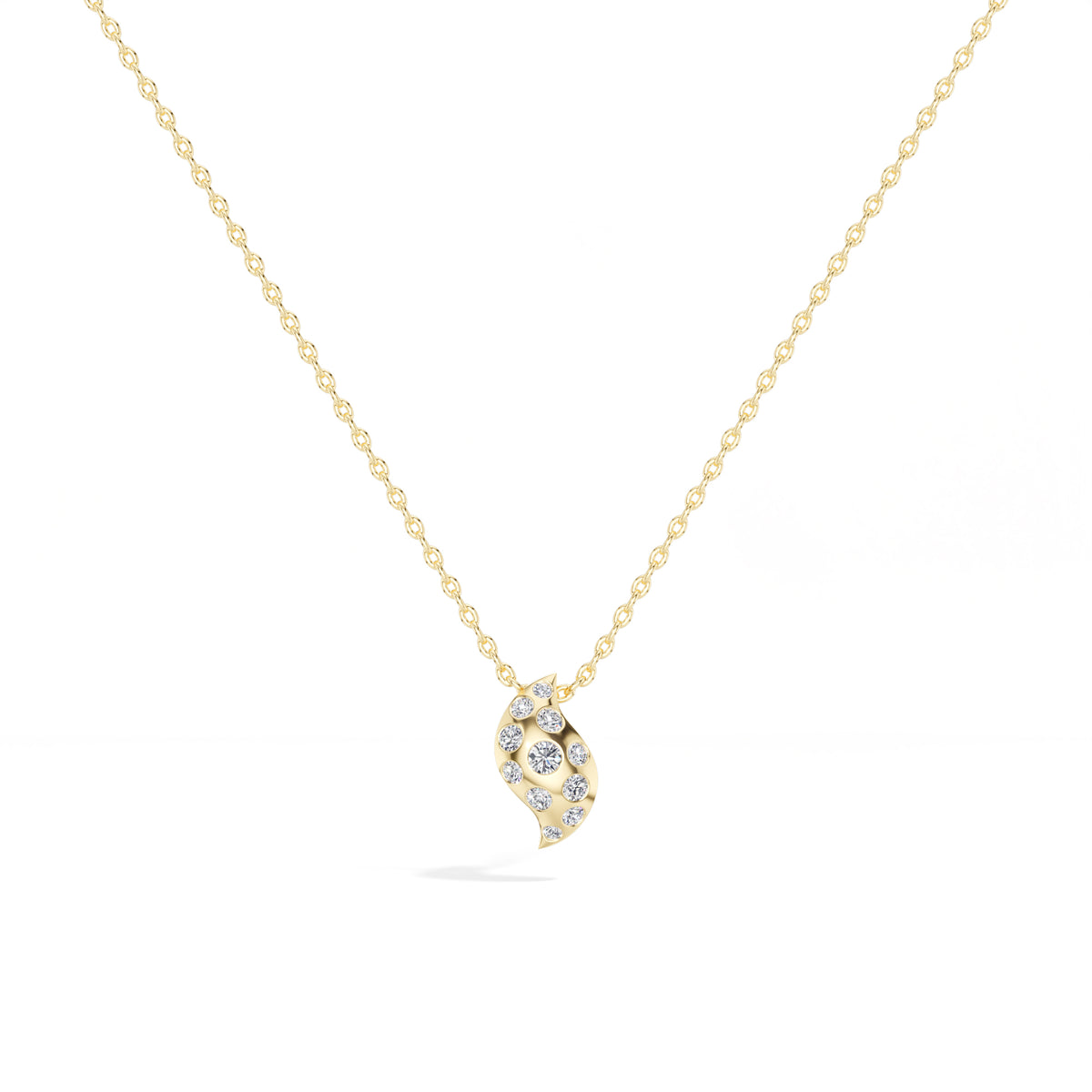 Leaf Pendant Round Lab Grown Diamond Graduated Pave Curved Leaf