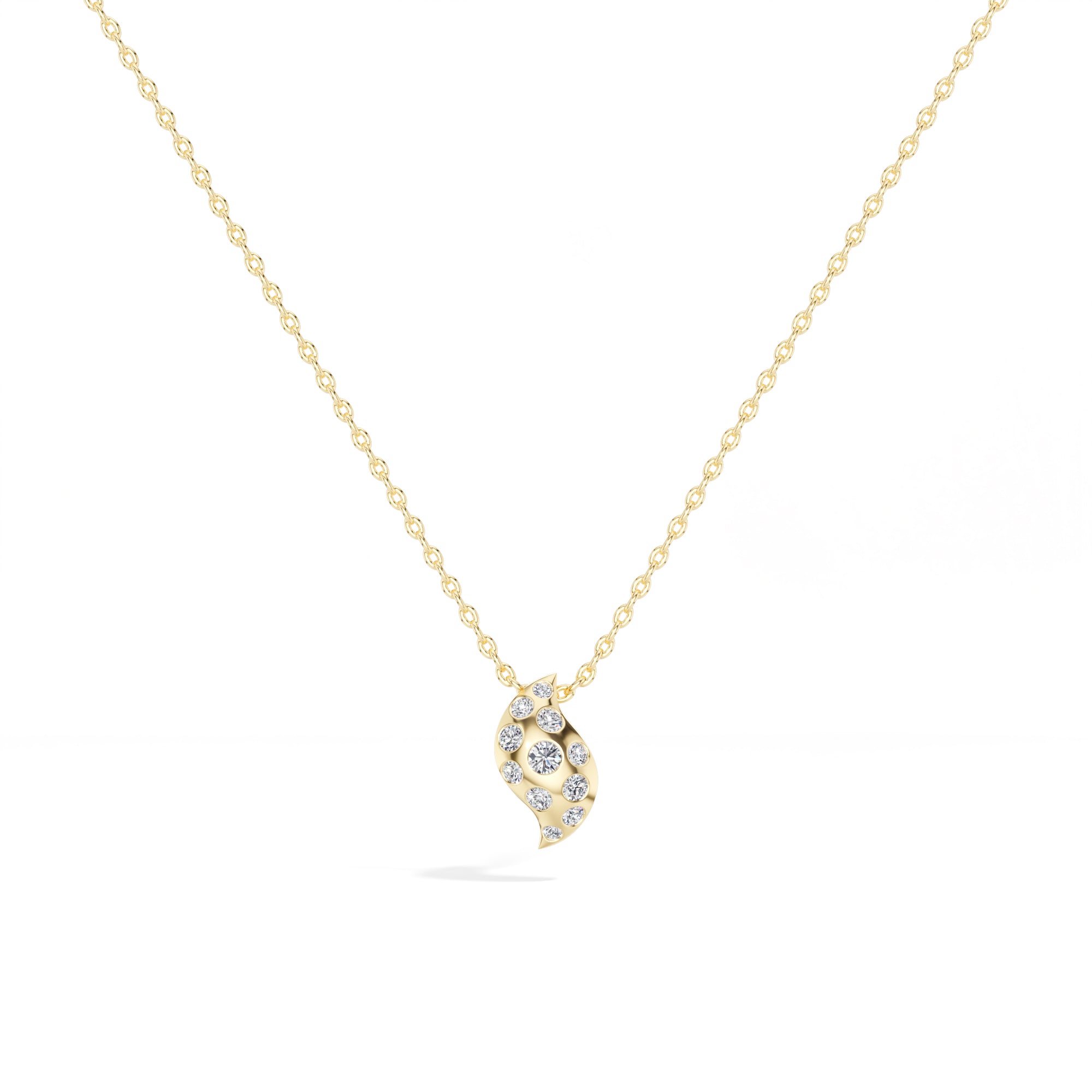 Leaf Pendant Round Lab Grown Diamond Graduated Pave Curved Leaf