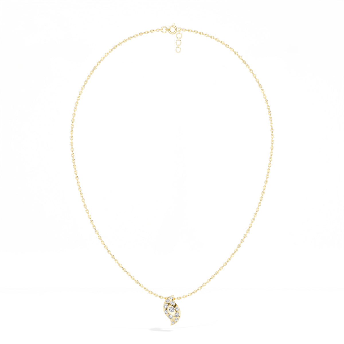 Leaf Pendant Round Lab Grown Diamond Graduated Pave Curved Leaf