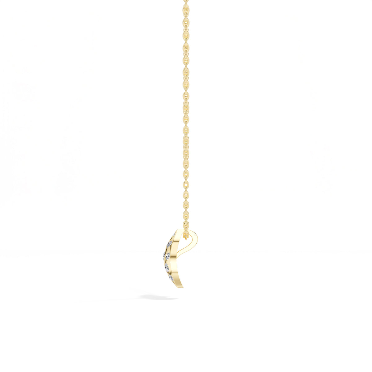 Leaf Pendant Round Lab Grown Diamond Graduated Pave Curved Leaf