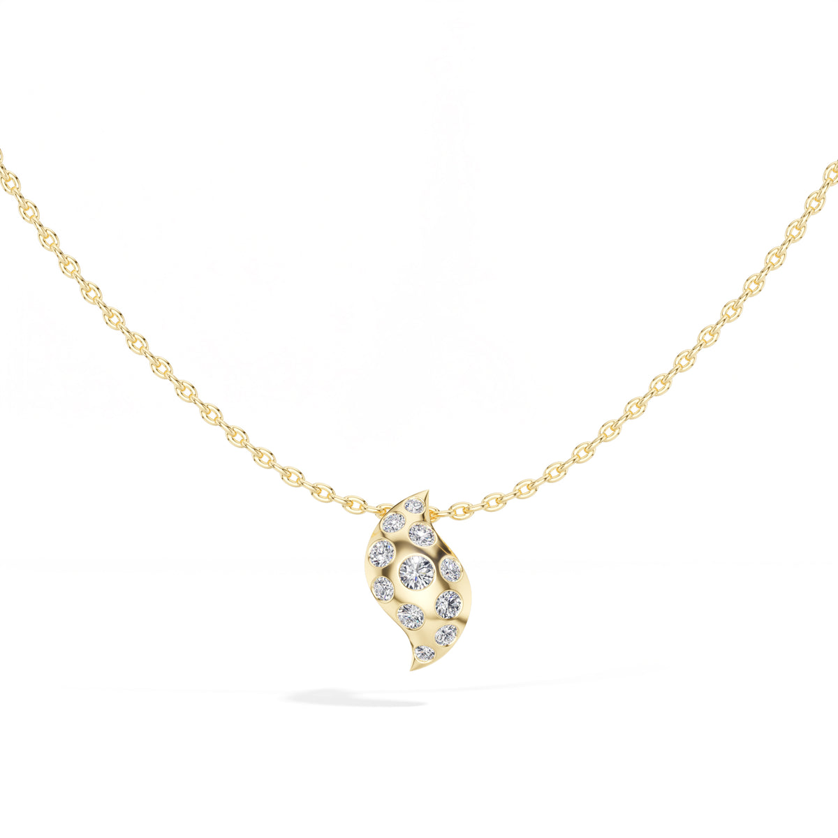 Leaf Pendant Round Lab Grown Diamond Graduated Pave Curved Leaf