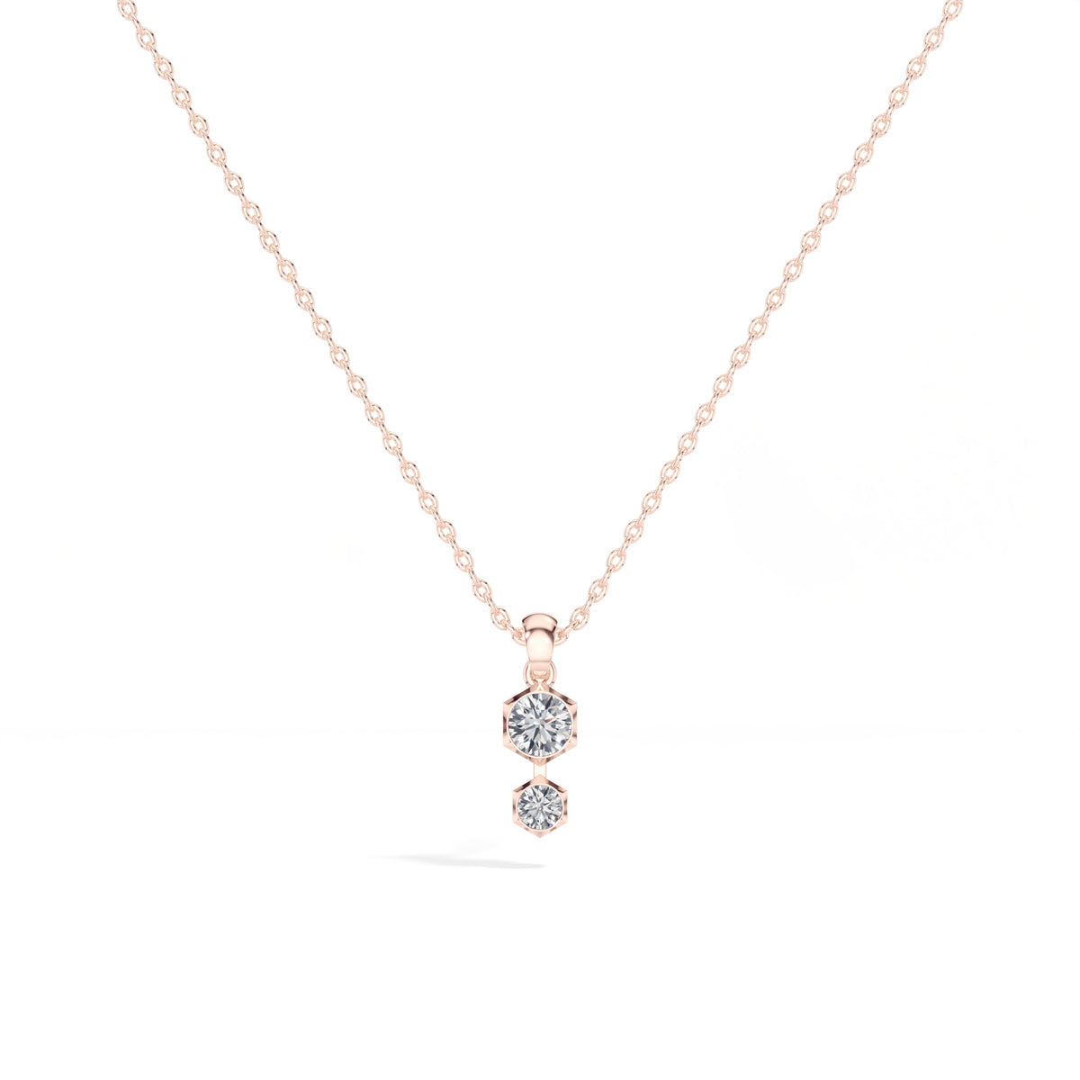 Axis Pendant Round Lab Grown Diamond Two Stone Hexagon Bezel Vertical