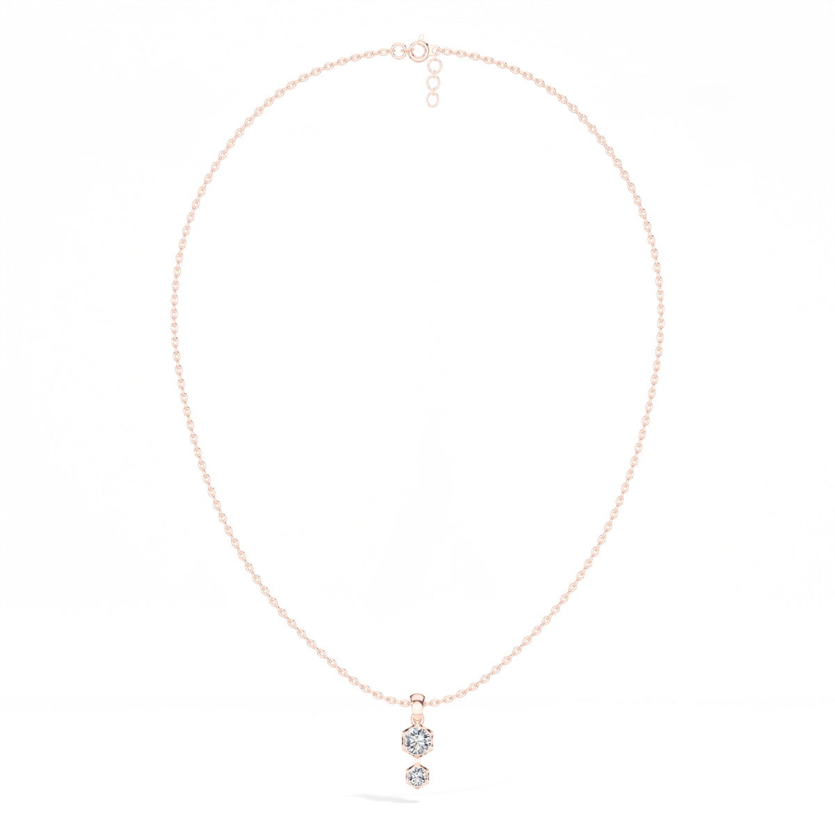 Axis Pendant Round Lab Grown Diamond Two Stone Hexagon Bezel Vertical
