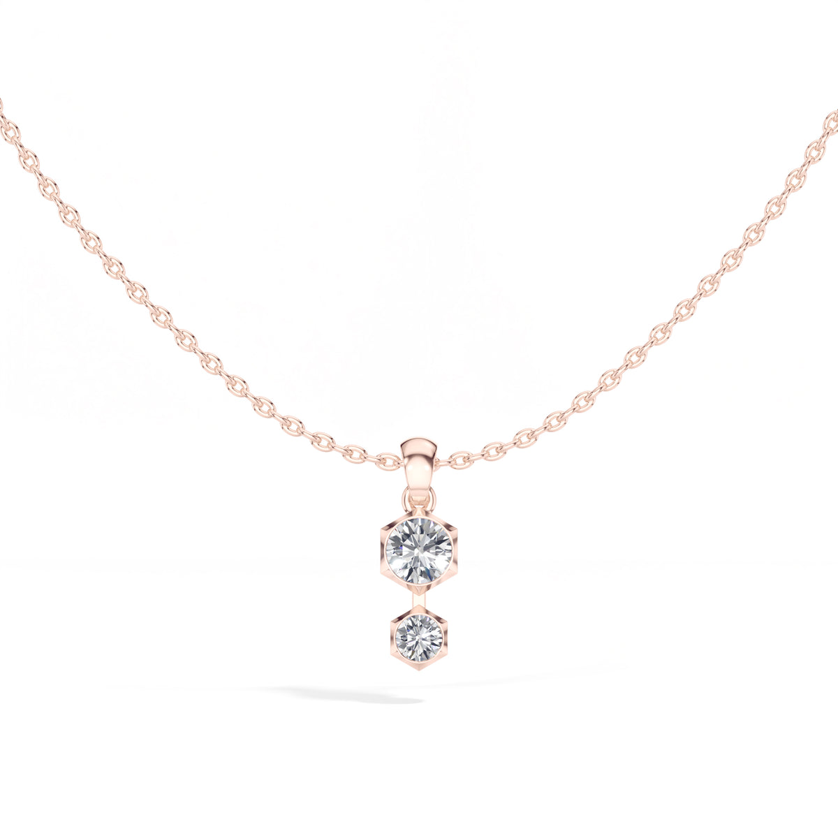 Axis Pendant Round Lab Grown Diamond Two Stone Hexagon Bezel Vertical