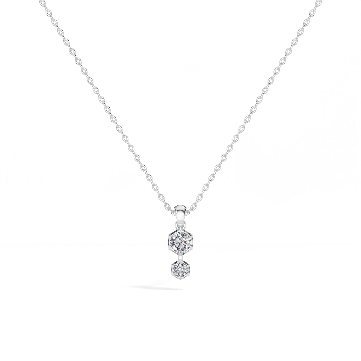 Axis Pendant Round Lab Grown Diamond Two Stone Hexagon Bezel Vertical