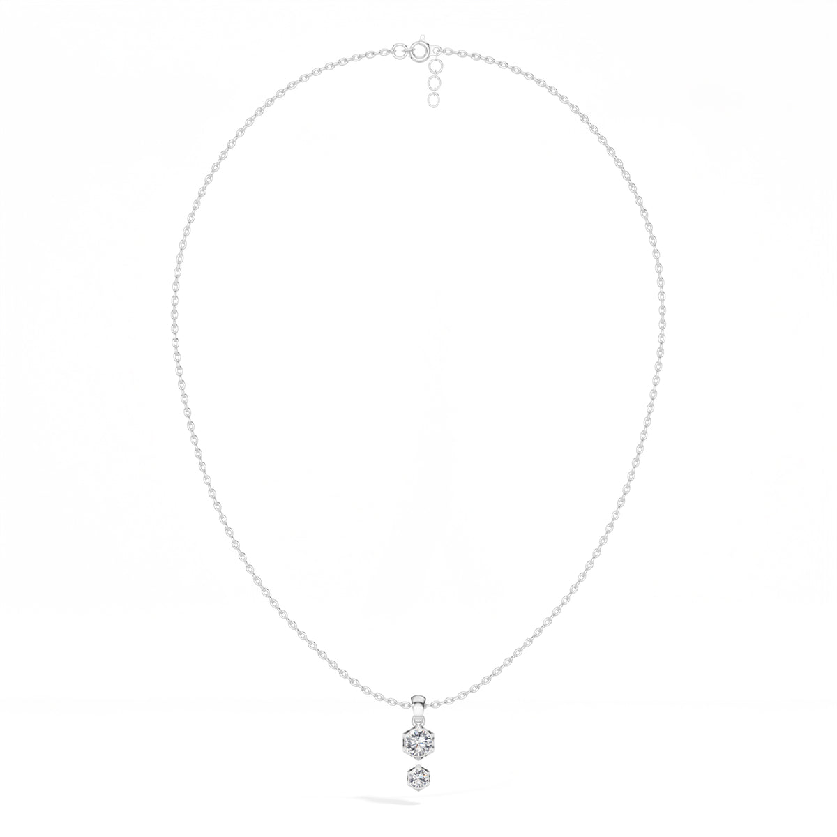 Axis Pendant Round Lab Grown Diamond Two Stone Hexagon Bezel Vertical