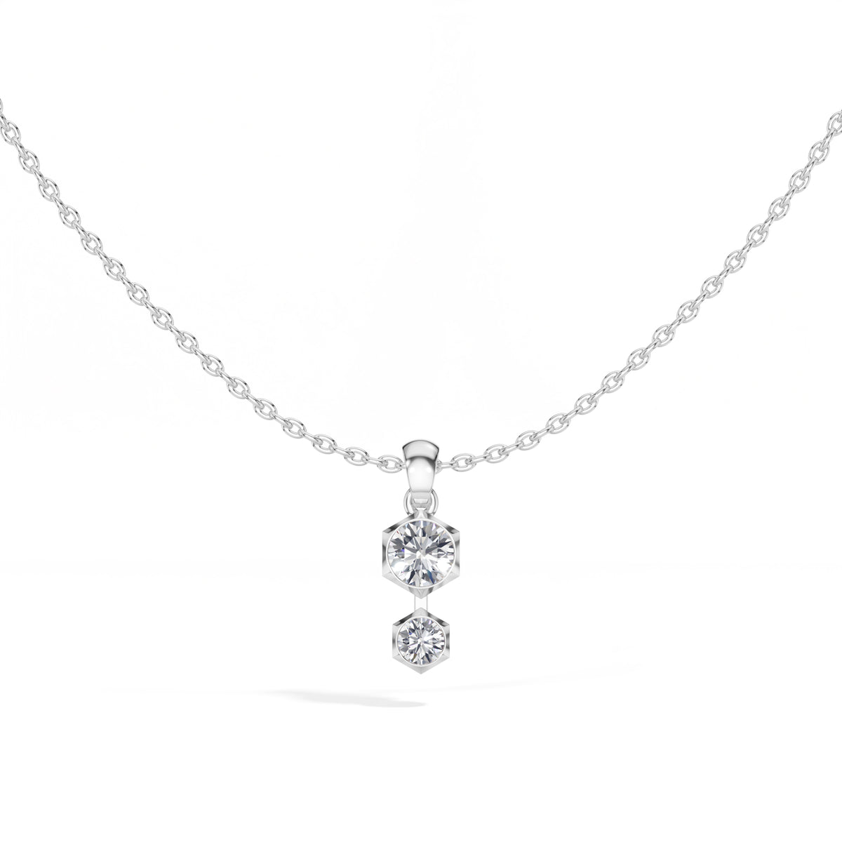 Axis Pendant Round Lab Grown Diamond Two Stone Hexagon Bezel Vertical
