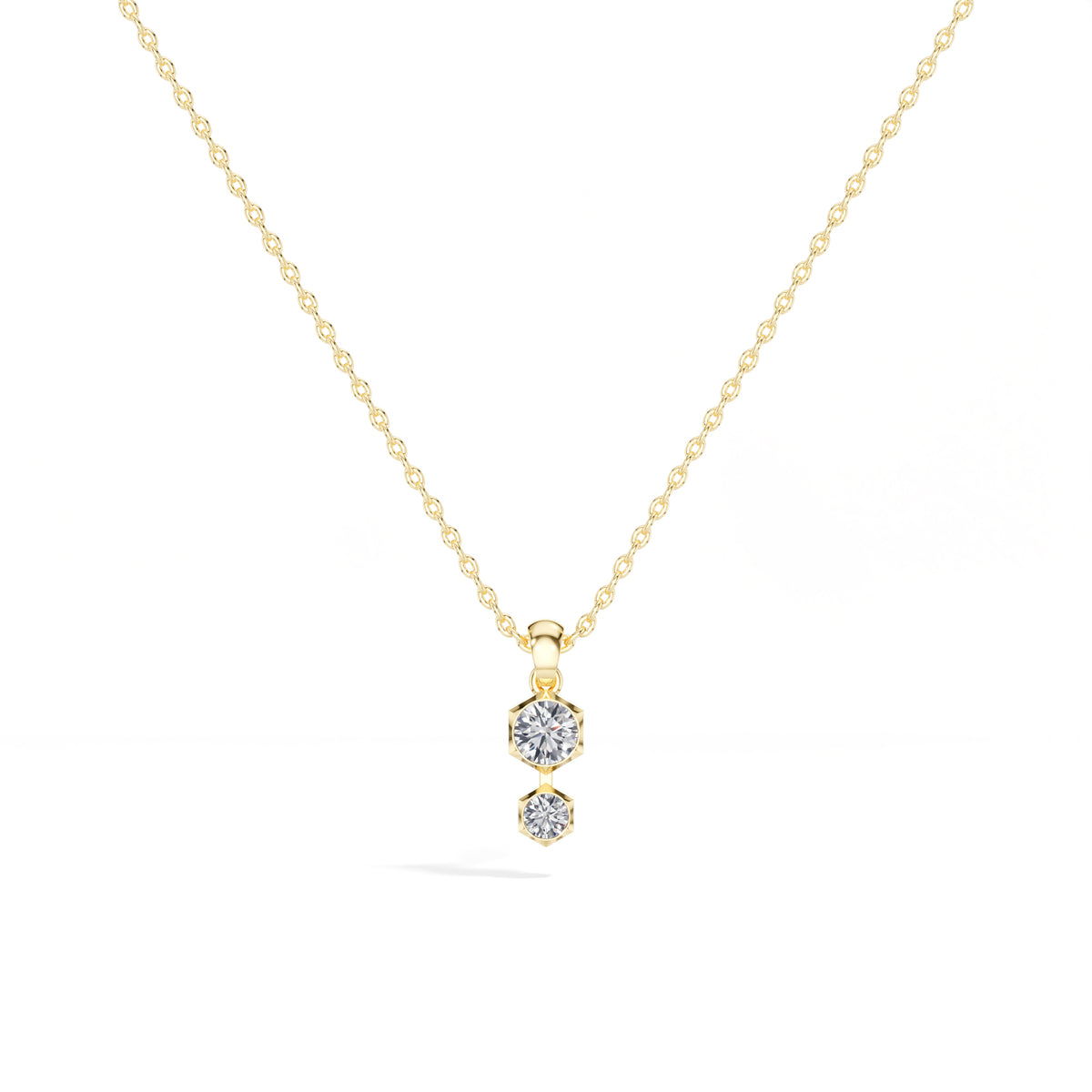 Axis Pendant Round Lab Grown Diamond Two Stone Hexagon Bezel Vertical