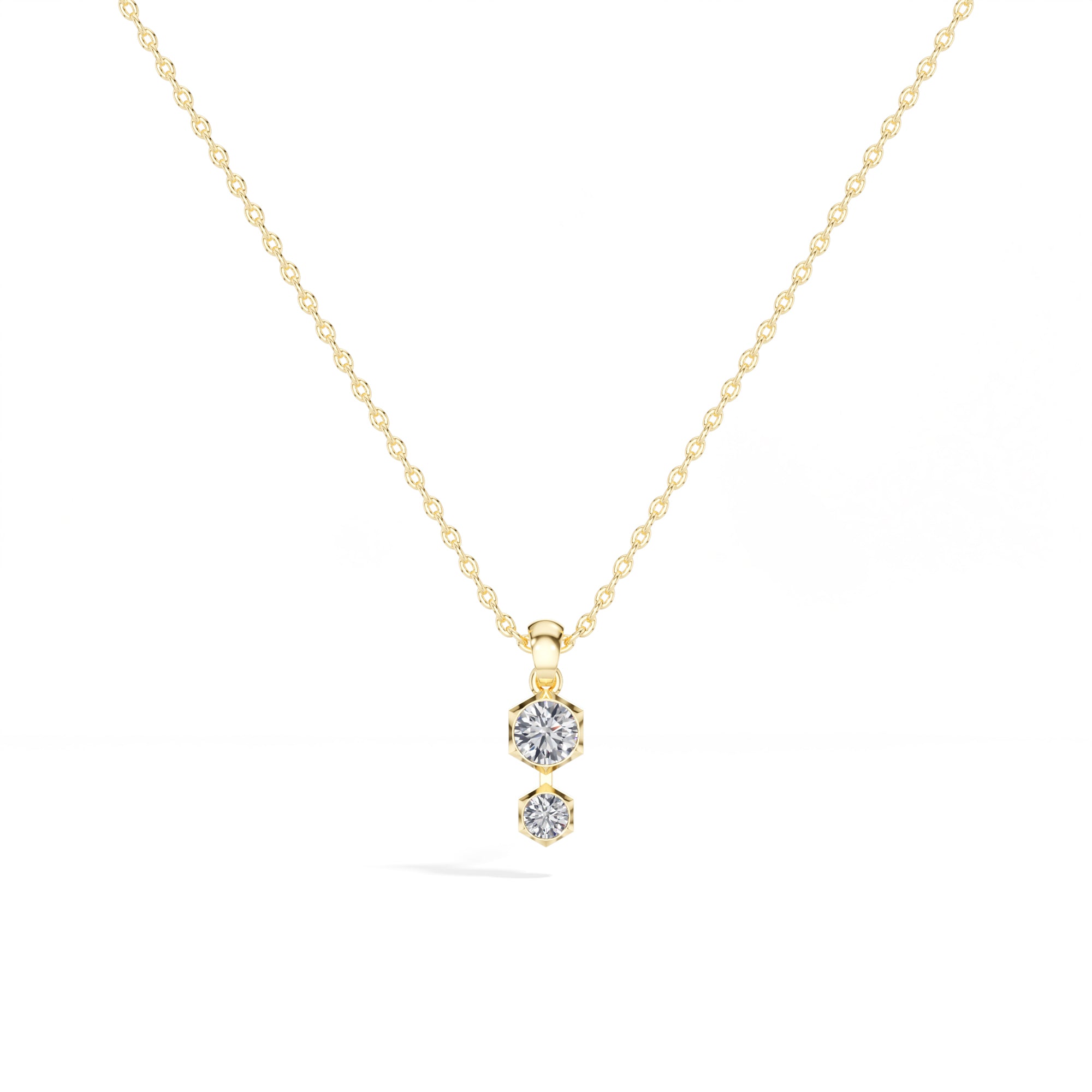 Axis Pendant Round Lab Grown Diamond Two Stone Hexagon Bezel Vertical