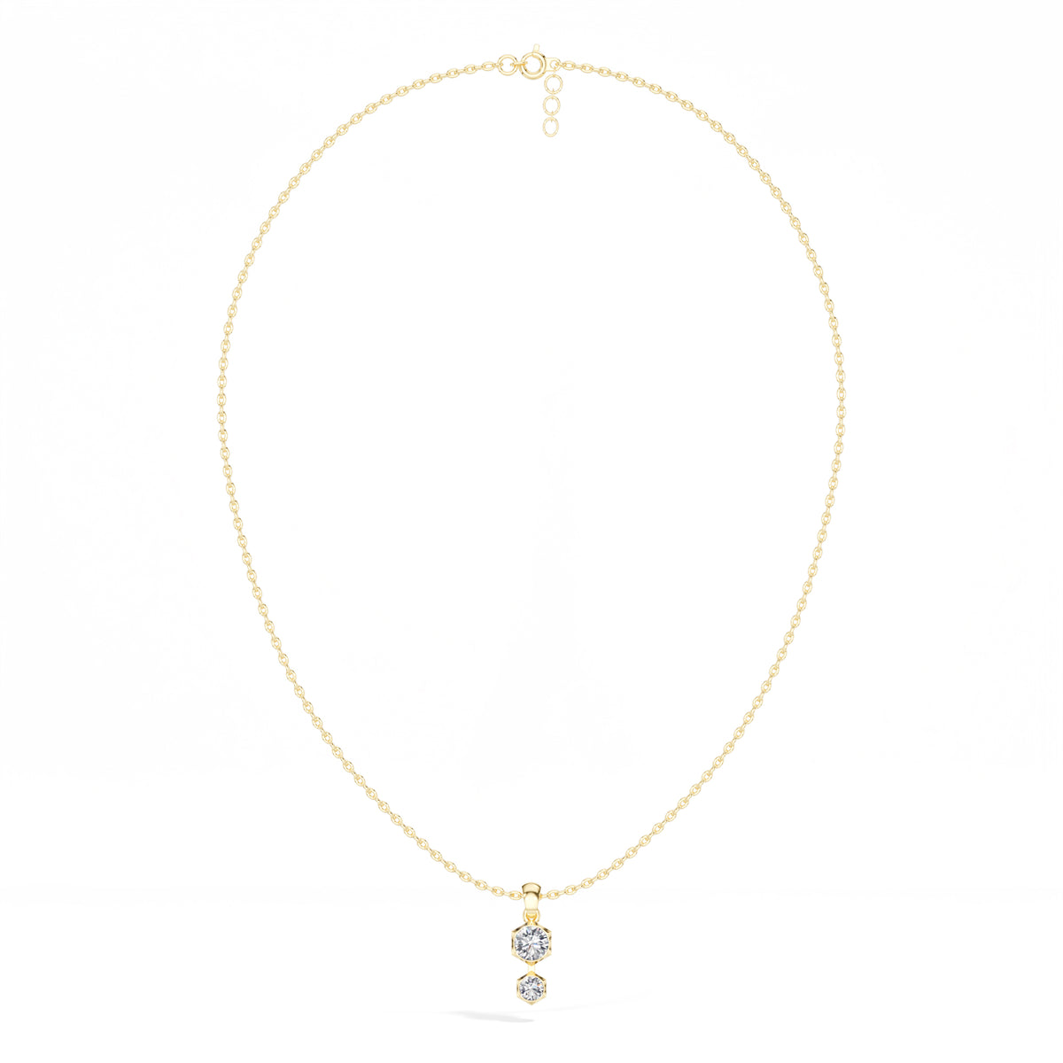 Axis Pendant Round Lab Grown Diamond Two Stone Hexagon Bezel Vertical