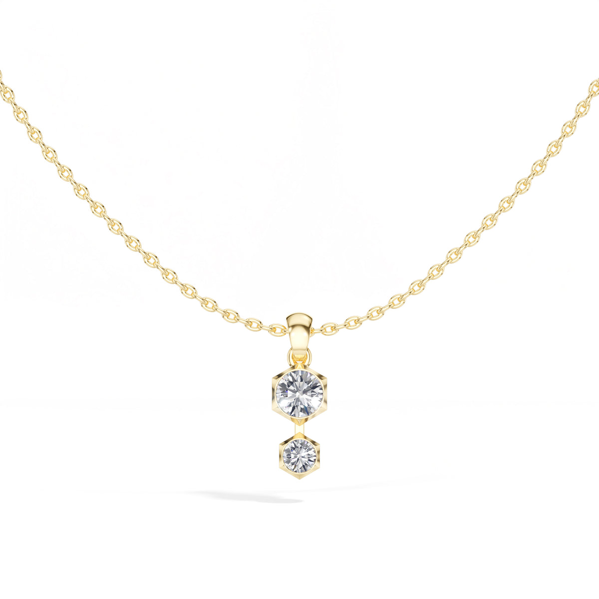 Axis Pendant Round Lab Grown Diamond Two Stone Hexagon Bezel Vertical