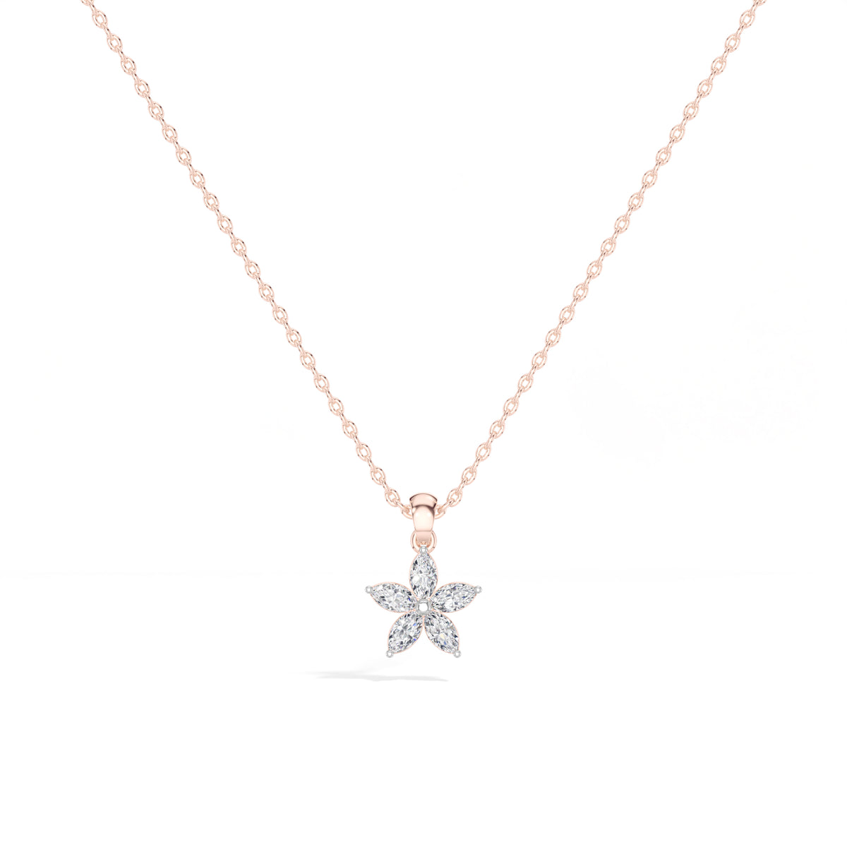Fivefold Pendant Marquise Lab Grown Diamond Five Petal Flower