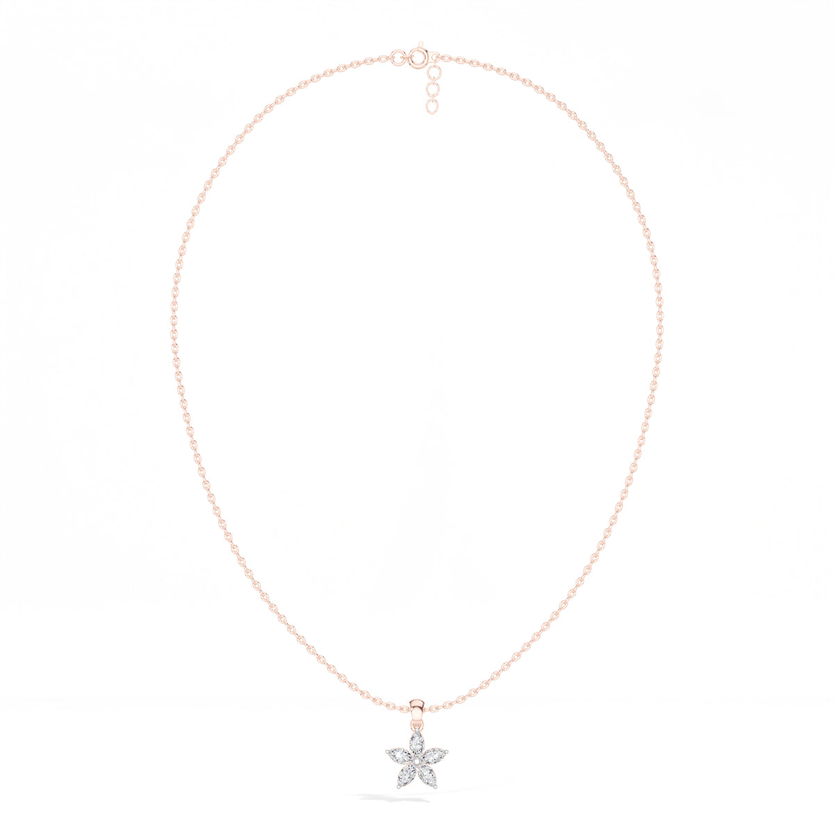 Fivefold Pendant Marquise Lab Grown Diamond Five Petal Flower
