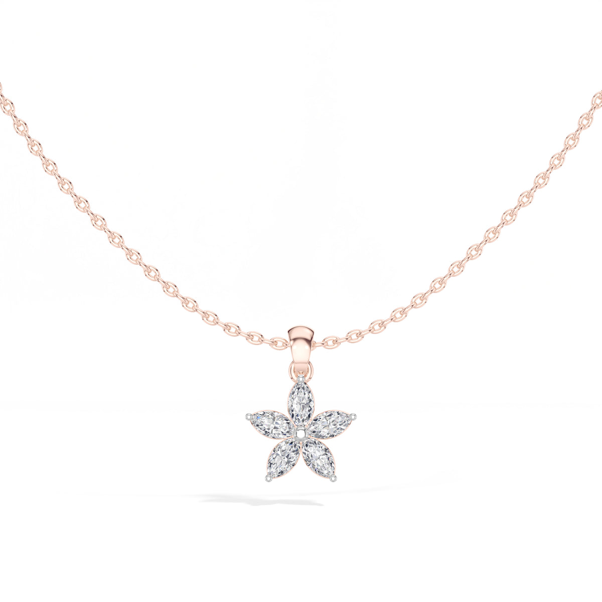 Fivefold Pendant Marquise Lab Grown Diamond Five Petal Flower