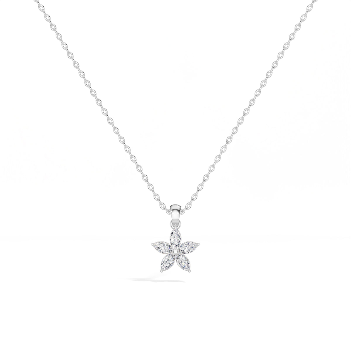 Fivefold Pendant Marquise Lab Grown Diamond Five Petal Flower