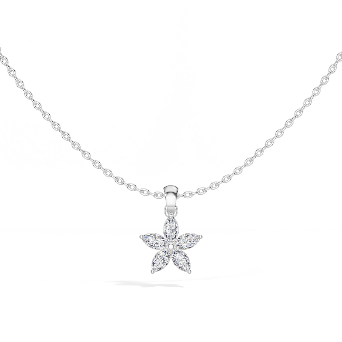 Fivefold Pendant Marquise Lab Grown Diamond Five Petal Flower