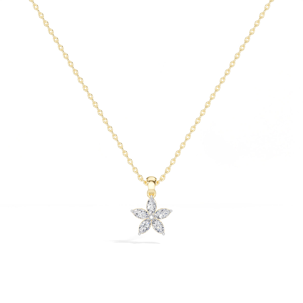Fivefold Pendant Marquise Lab Grown Diamond Five Petal Flower