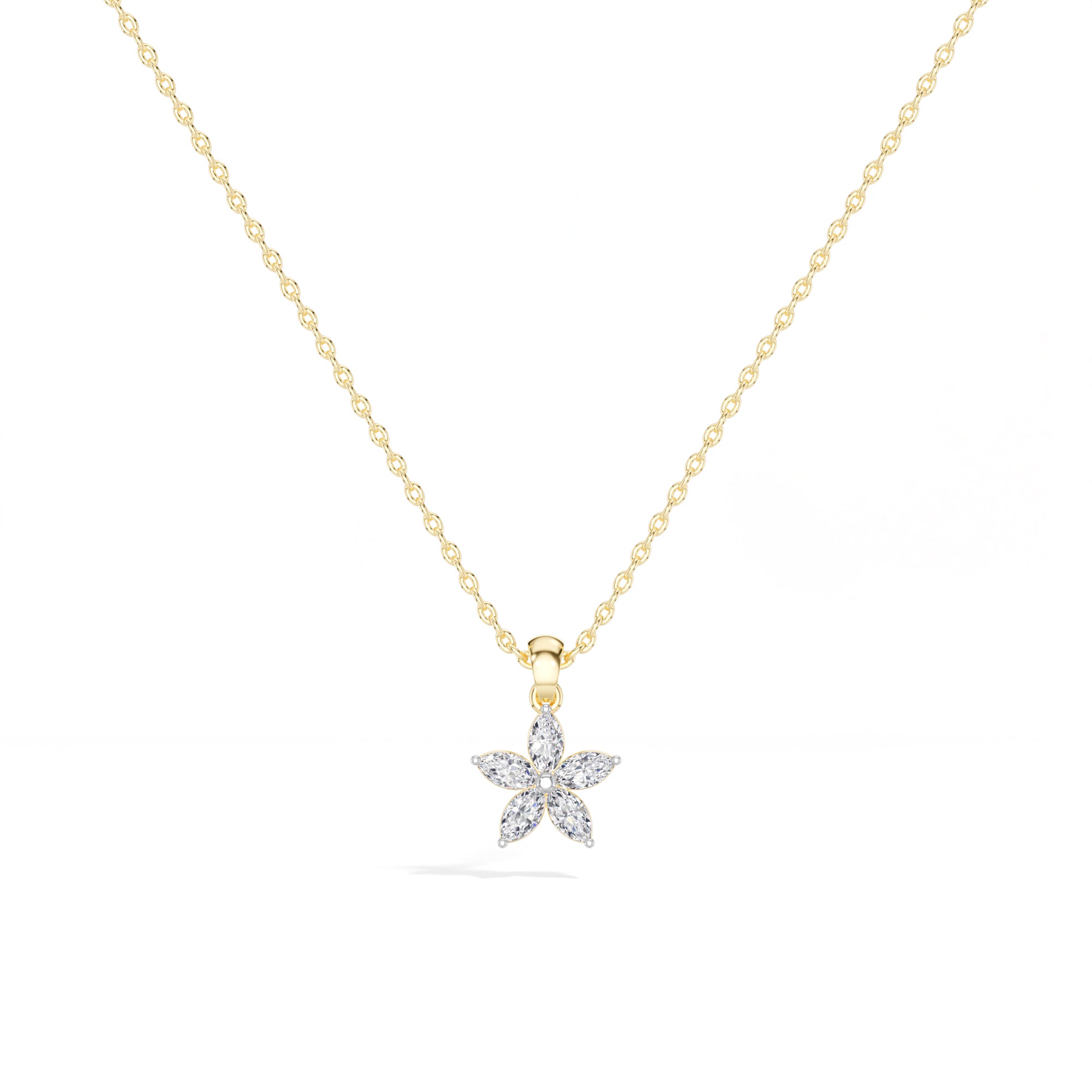 Fivefold Pendant Marquise Lab Grown Diamond Five Petal Flower