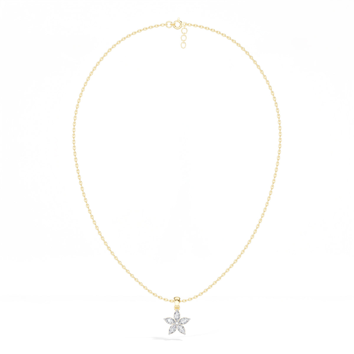 Fivefold Pendant Marquise Lab Grown Diamond Five Petal Flower