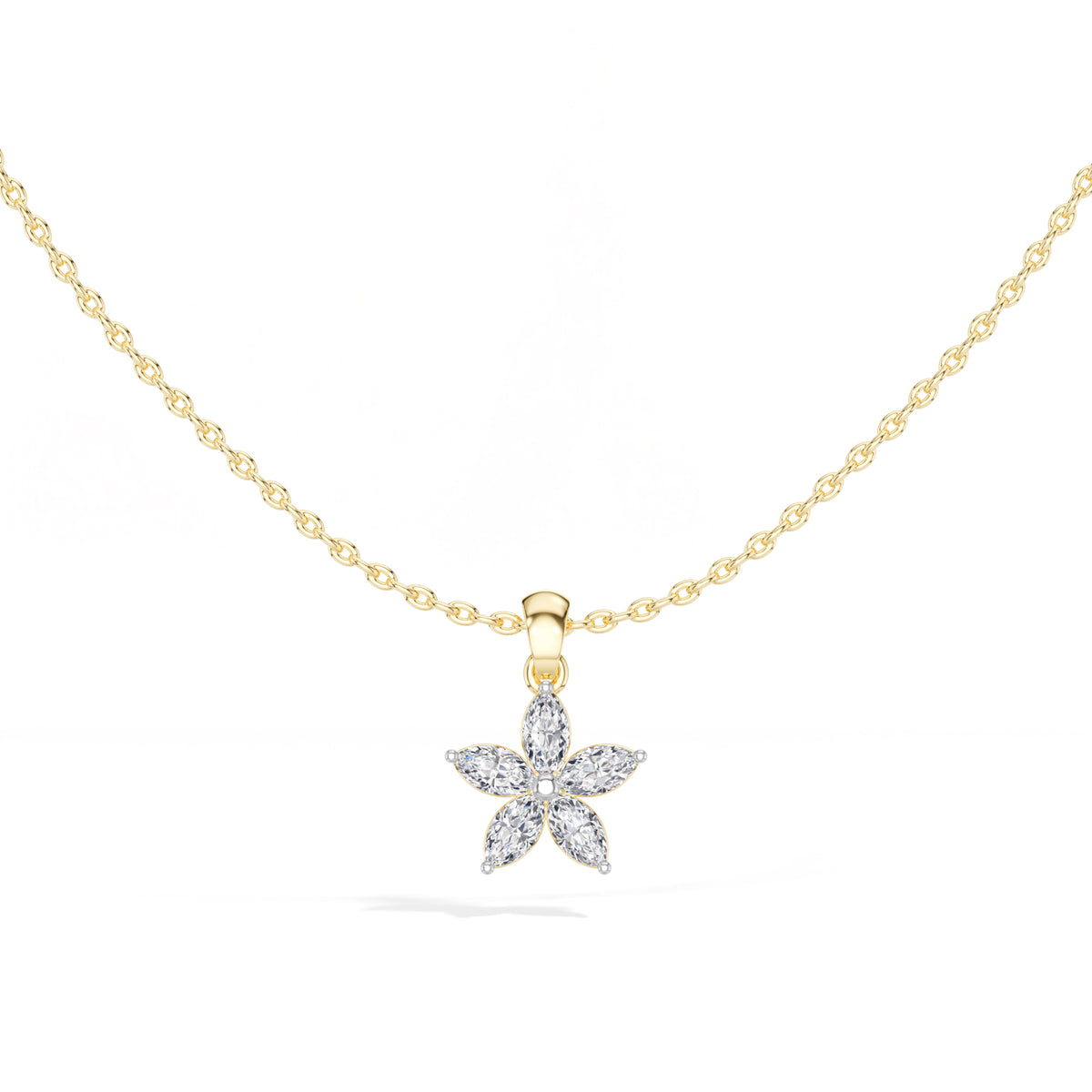 Fivefold Pendant Marquise Lab Grown Diamond Five Petal Flower