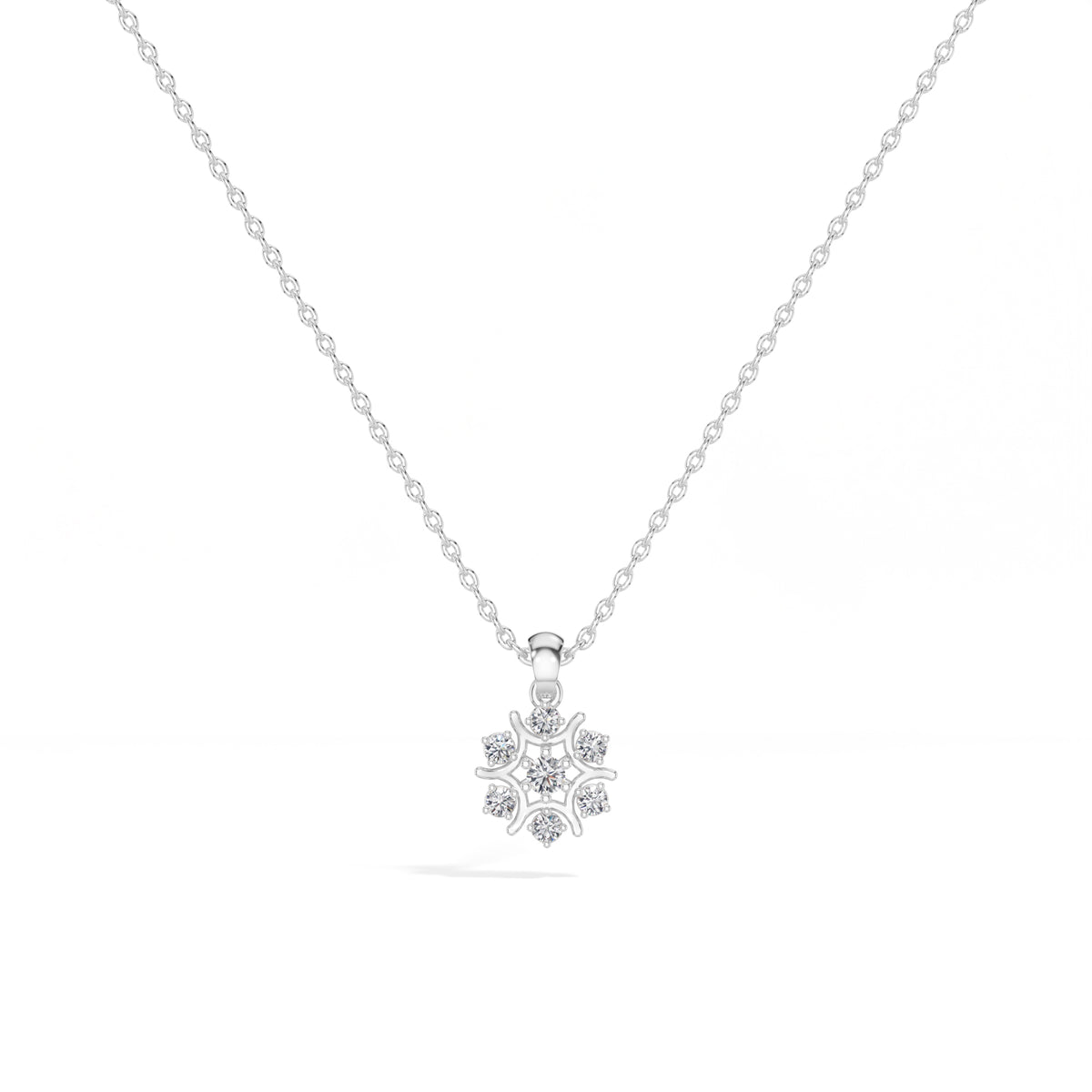 Snowflake Pendant Round Lab Grown Diamond Seven Stone Cluster