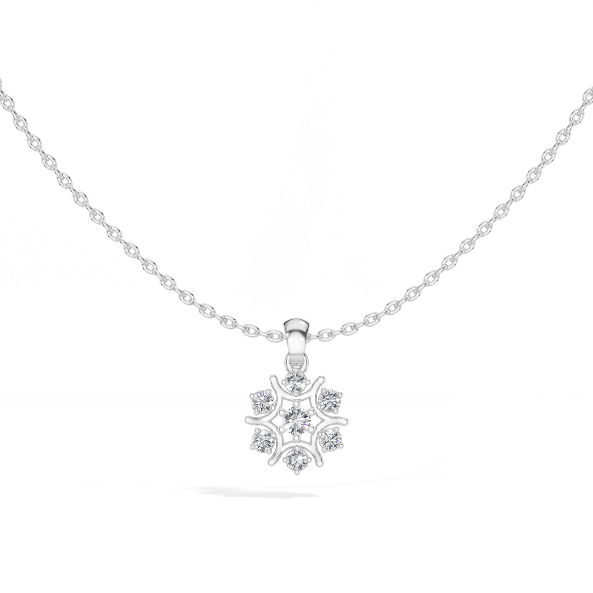 Snowflake Pendant Round Lab Grown Diamond Seven Stone Cluster