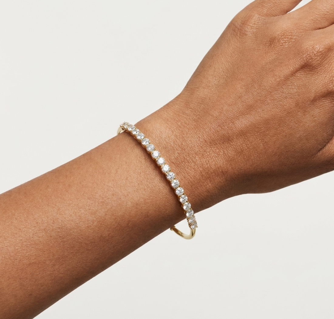 Gold 2Ct Round Lab Grown Diamond Pierre Bracelet
