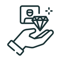 Diamond exchange icon representing hassle free jewellery exchange, value retention and customer support for future upgrades