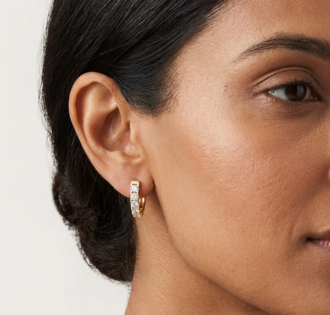 Gold 1Ct Channel Round Lab Grown Diamond Qirex Earring