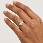Gold Three Stone Emerald Lab Grown Diamond Quera Ring