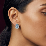Gold 3 50Ct Halo Blue Stone Oval Stud Lab Grown Diamond Quivra Earring