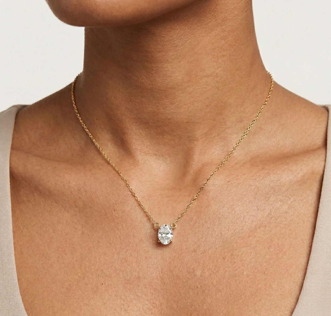 Gold 1Ct Solitaire Round Lab Grown Diamond Quorin Pendant