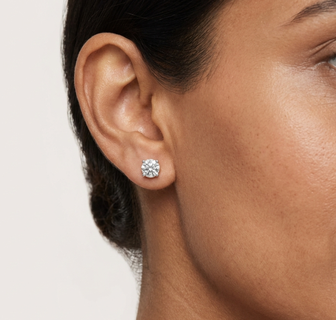 Gold 1 50Ct Solitaire Stud Round Lab Grown Diamond Qyrelle Earring