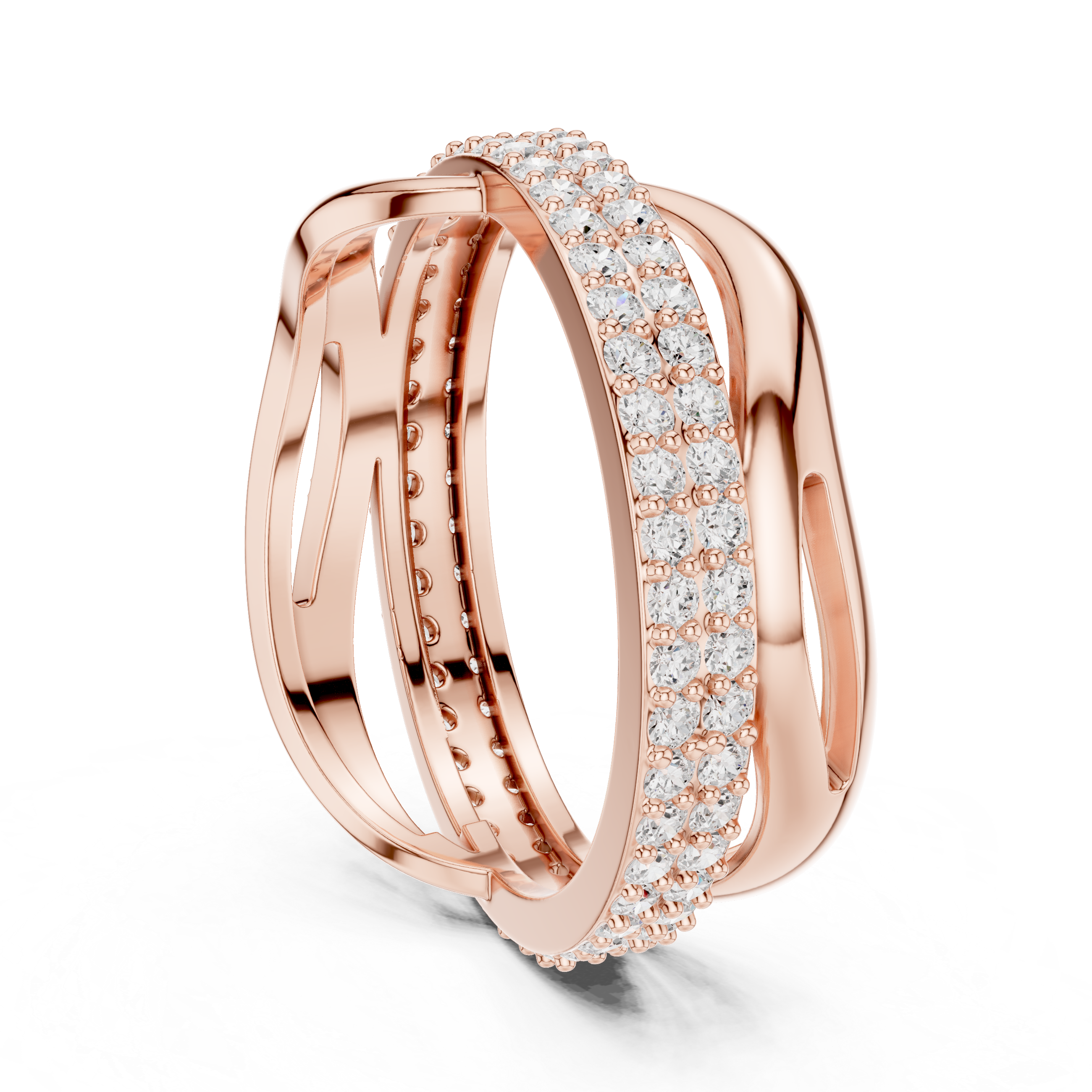 Gold Pave Twist Setting Round Lab Grown Diamond Elara Ring