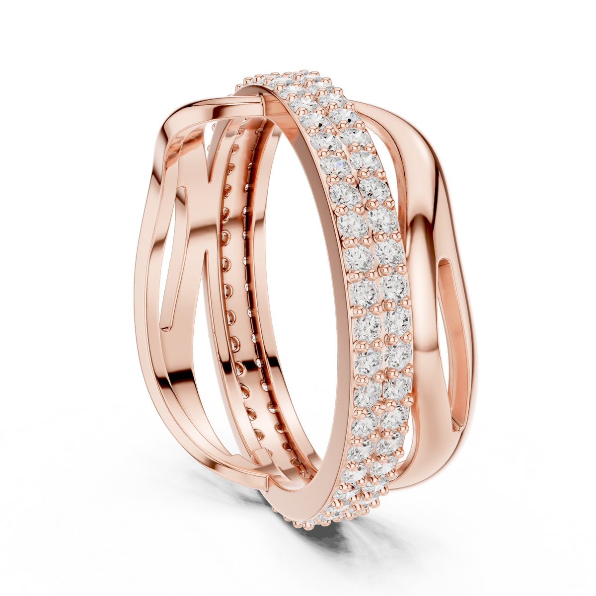 Gold Pave Twist Setting Round Lab Grown Diamond Elara Ring