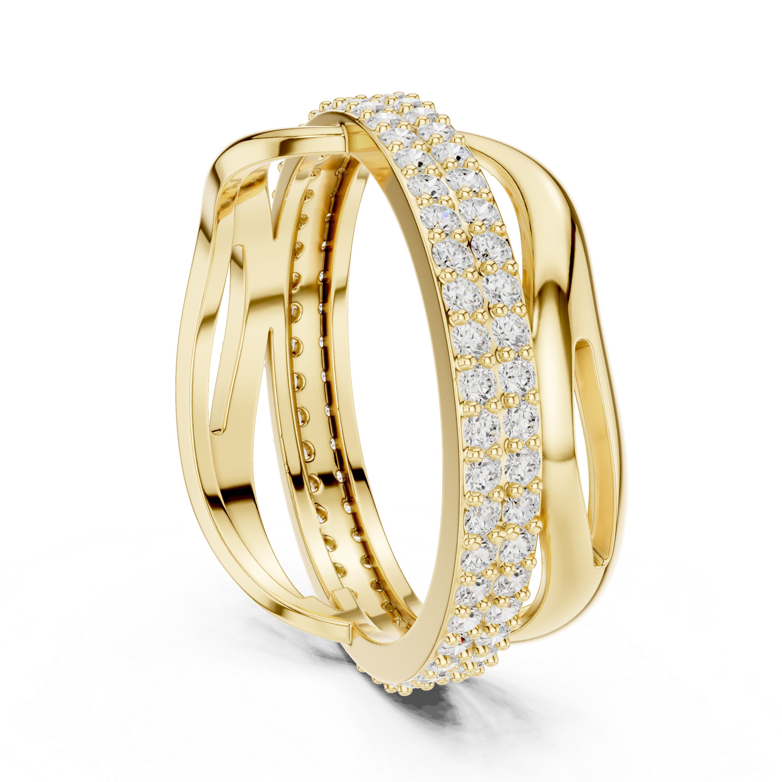 Gold Pave Twist Setting Round Lab Grown Diamond Elara Ring