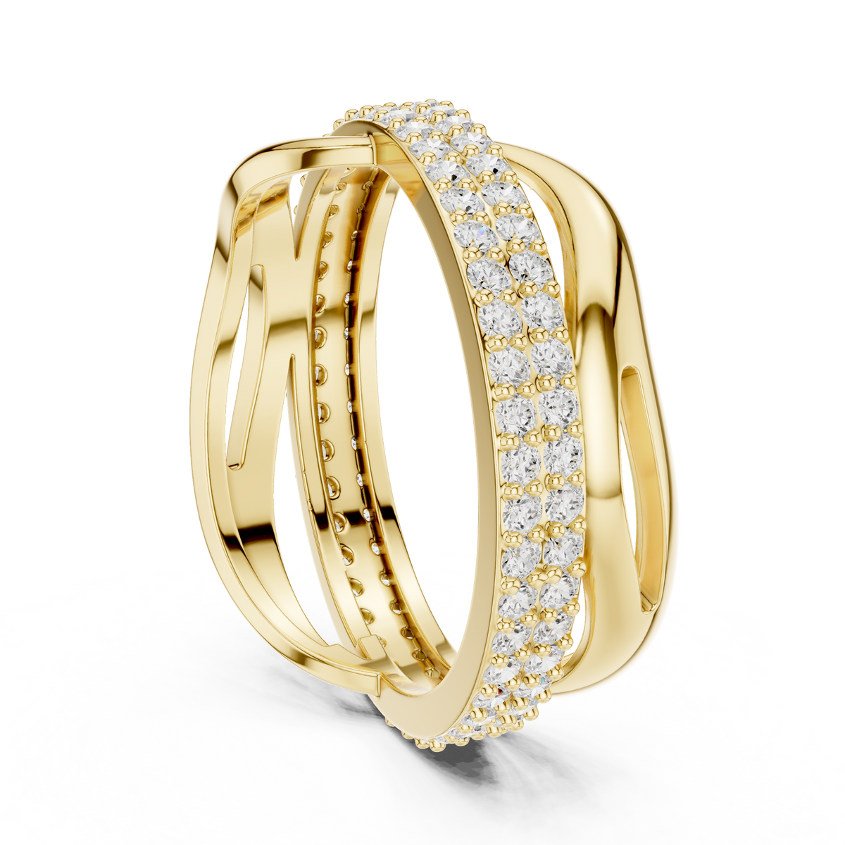 Gold Pave Twist Setting Round Lab Grown Diamond Elara Ring