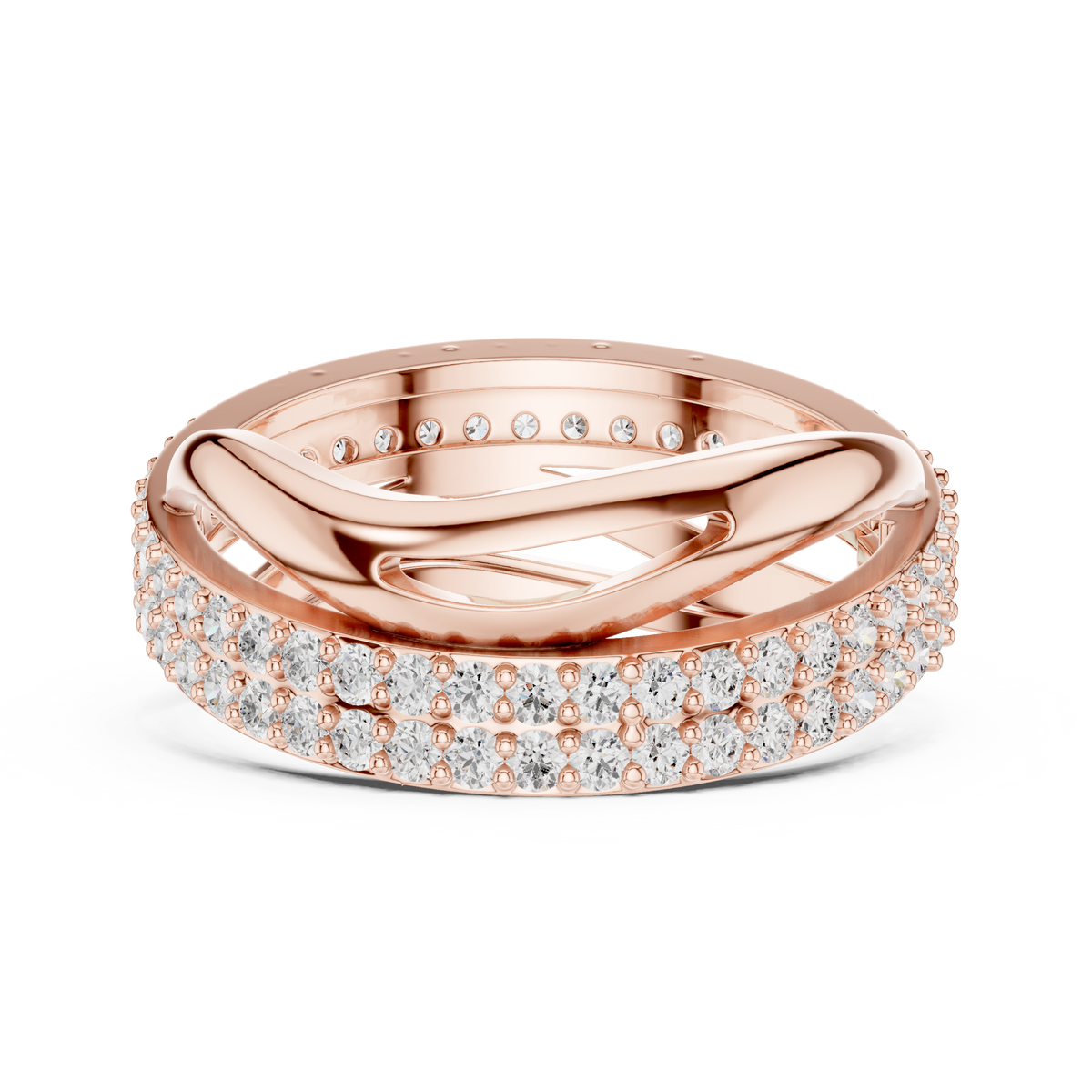 Gold Pave Twist Setting Round Lab Grown Diamond Elara Ring