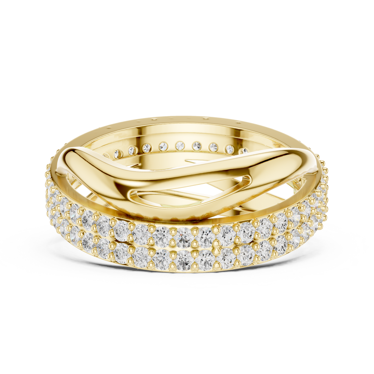 Gold Pave Twist Setting Round Lab Grown Diamond Elara Ring