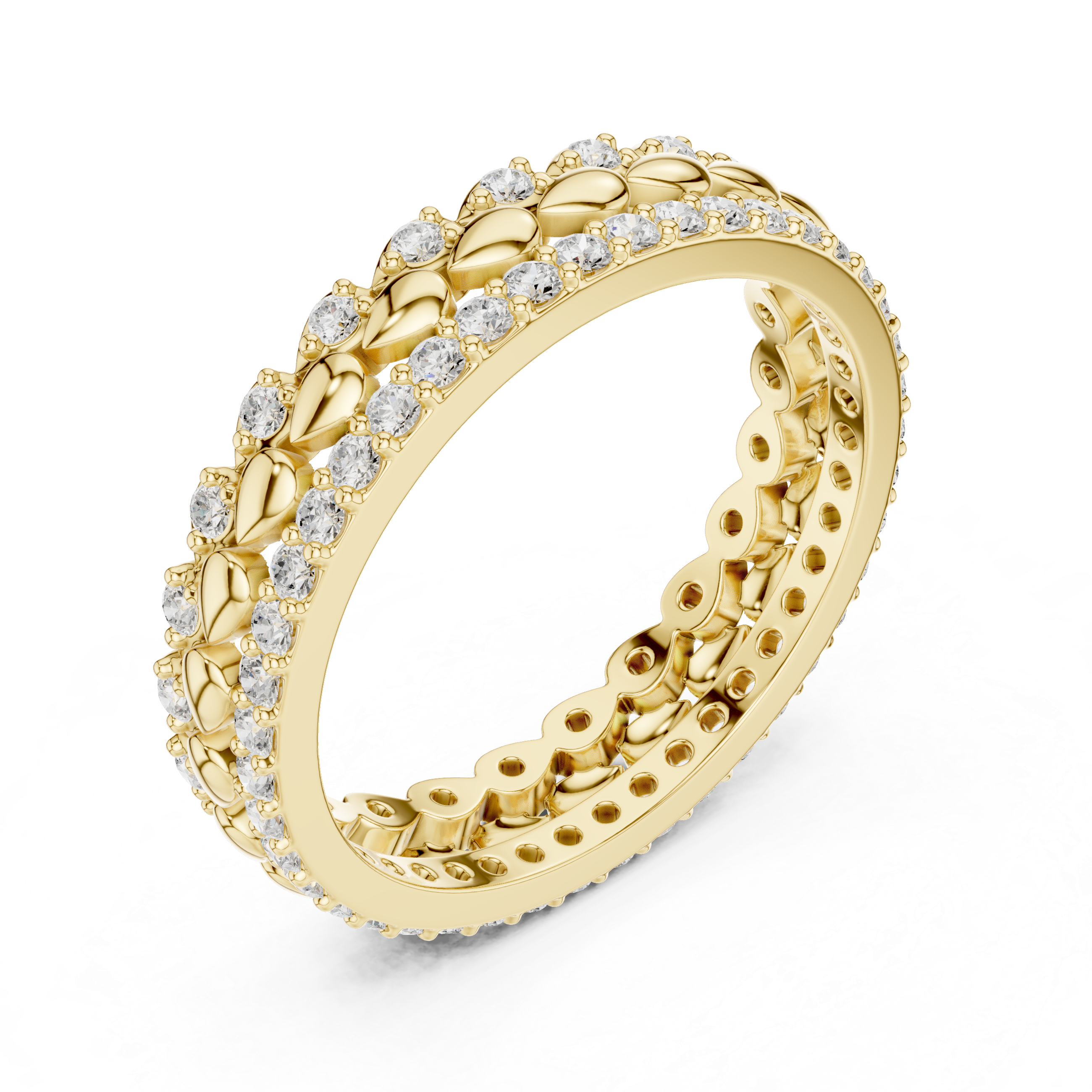 Gold Channel Band Round Lab Grown Diamond Selin Ring