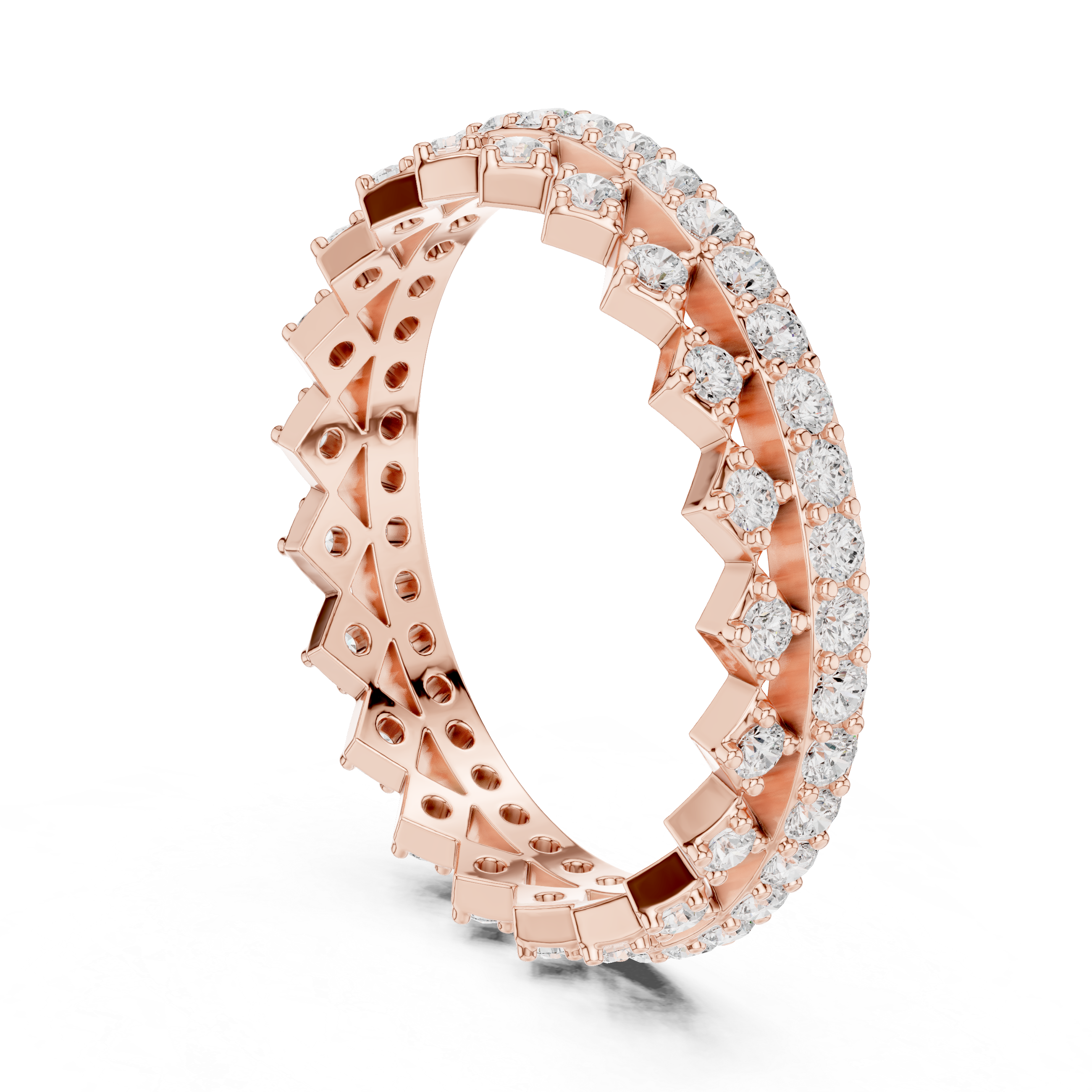 Gold 1Ct Double Pave Crown Design Round Lab Grown Diamond Oryxis Ring