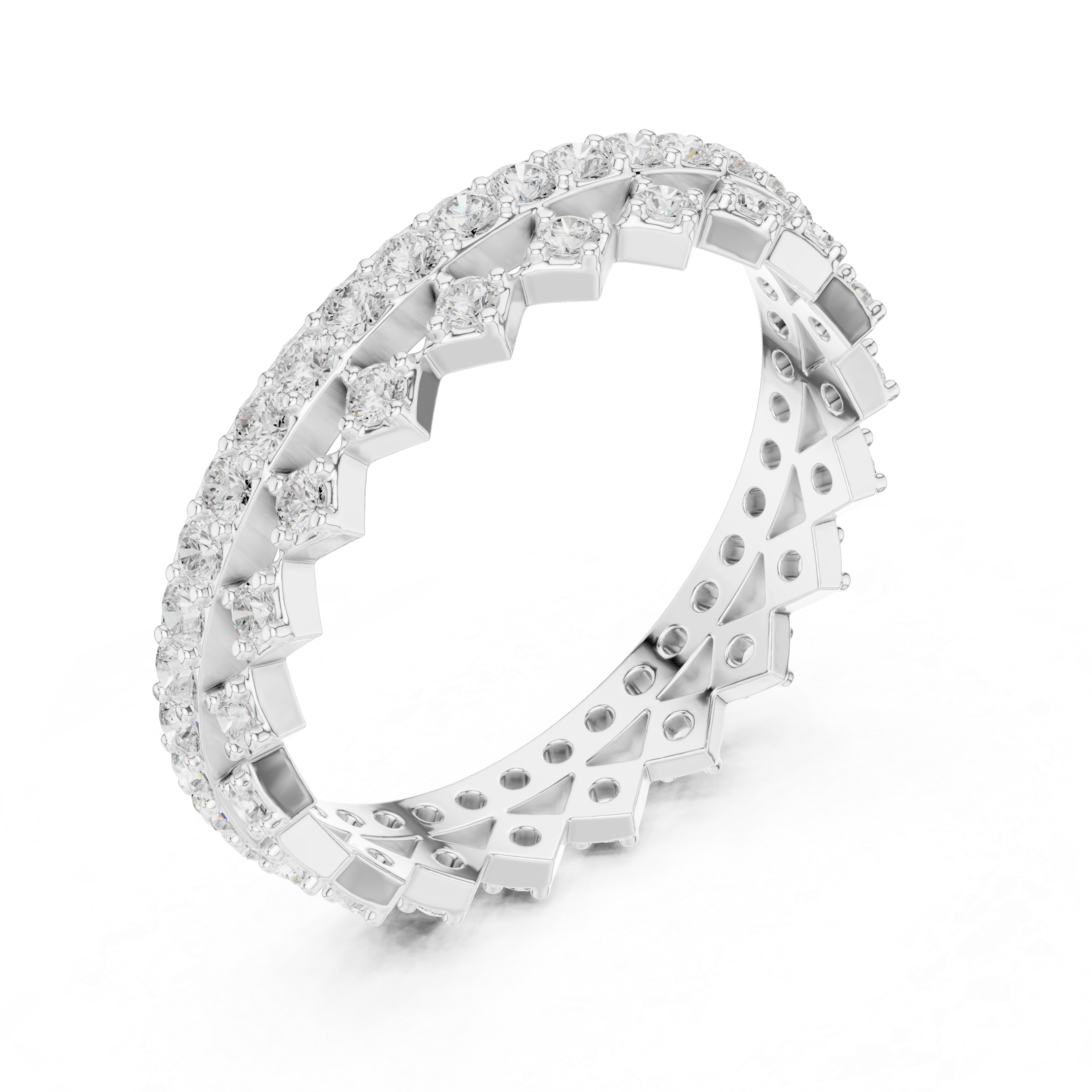 Gold 1Ct Double Pave Crown Design Round Lab Grown Diamond Oryxis Ring