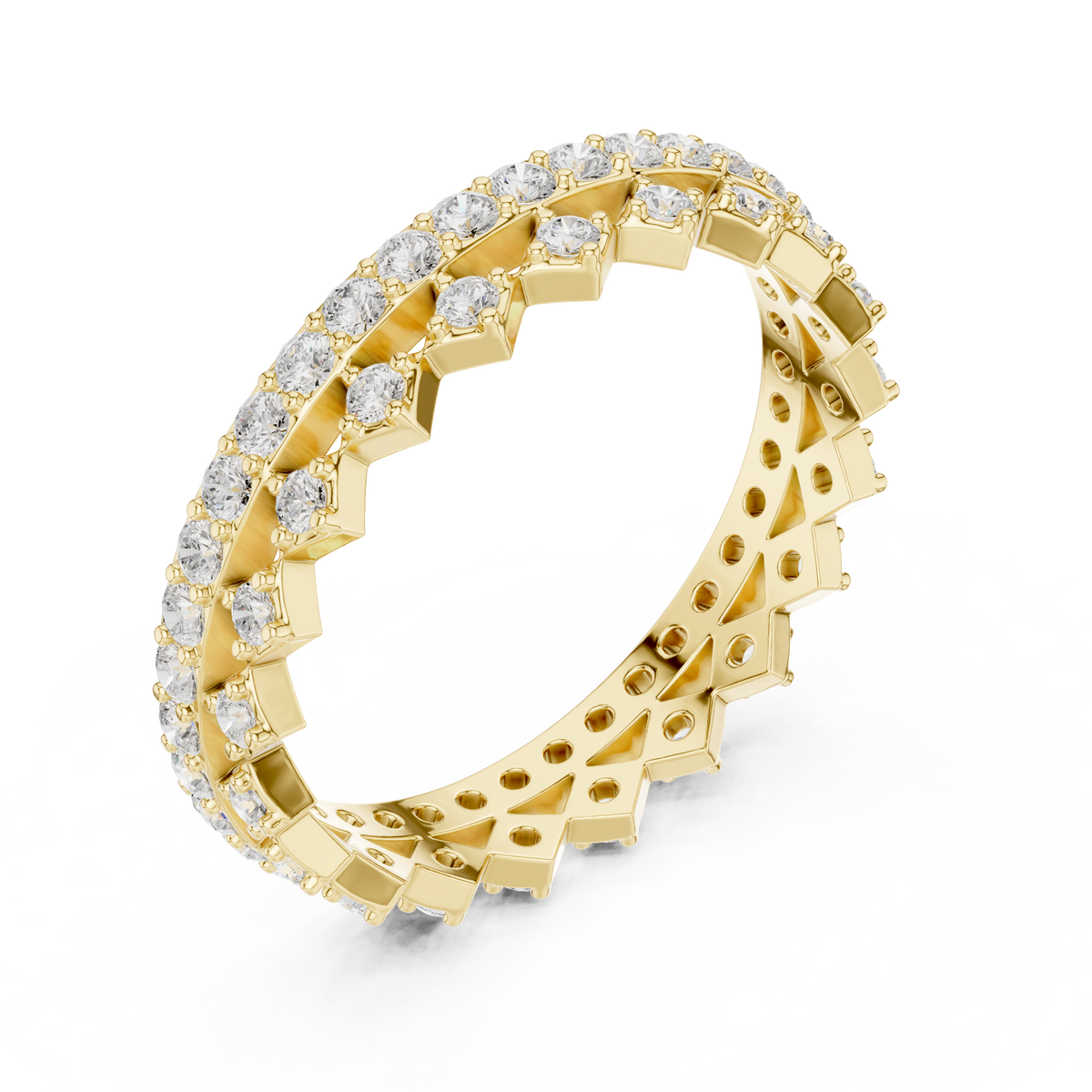 Gold 1Ct Double Pave Crown Design Round Lab Grown Diamond Oryxis Ring