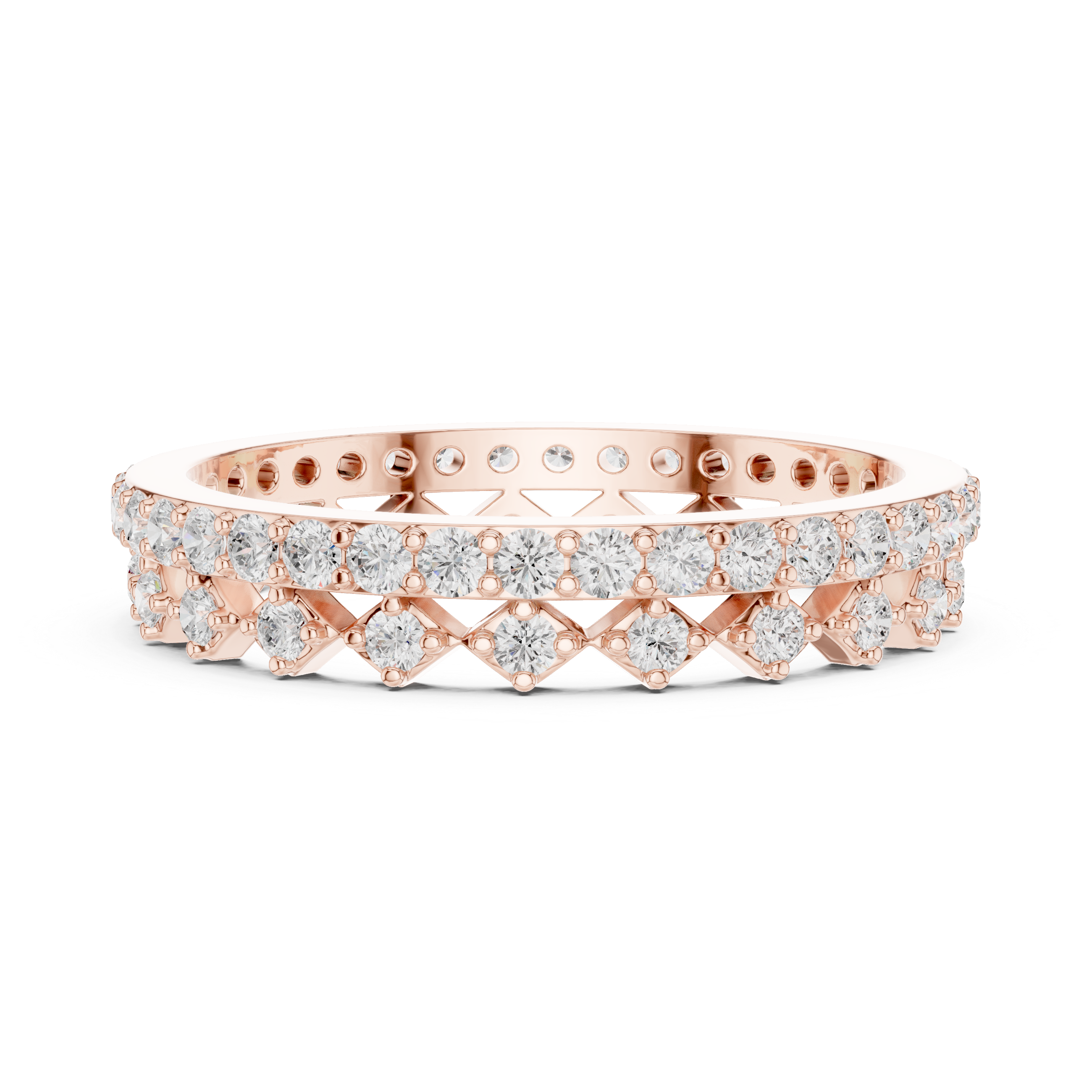 Gold 1Ct Double Pave Crown Design Round Lab Grown Diamond Oryxis Ring