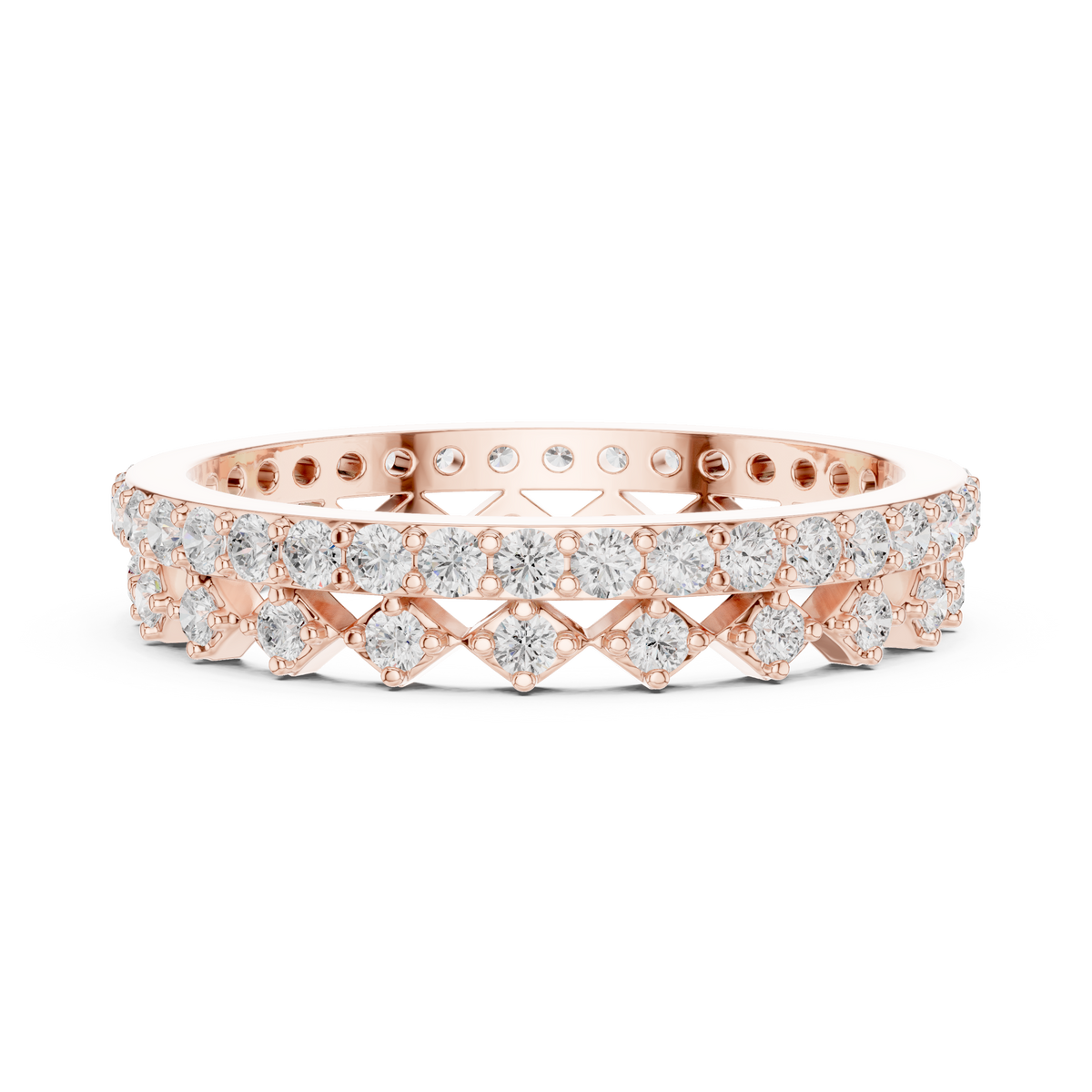 Gold 1Ct Double Pave Crown Design Round Lab Grown Diamond Oryxis Ring
